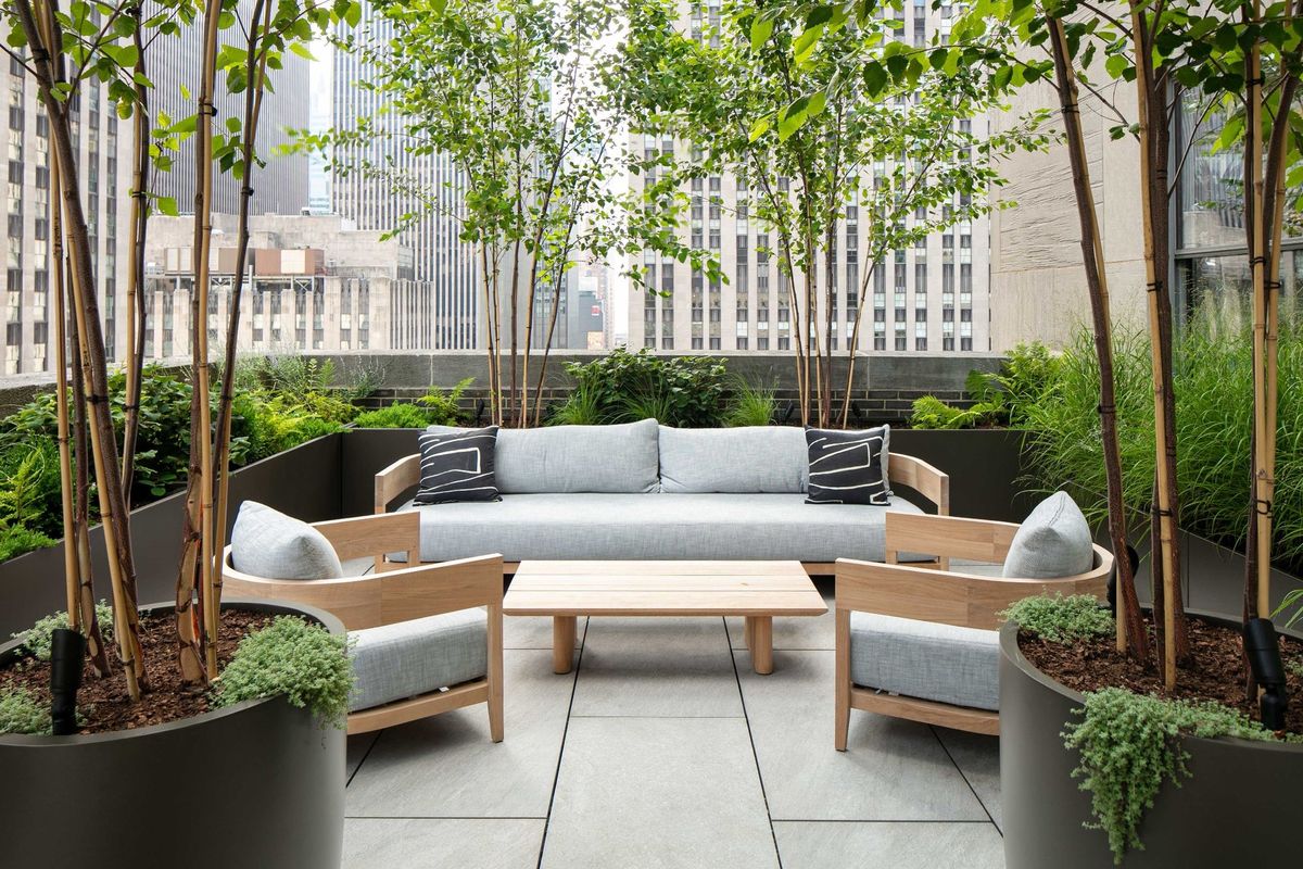 Rooftop garden with deck, gazebo and sprint track