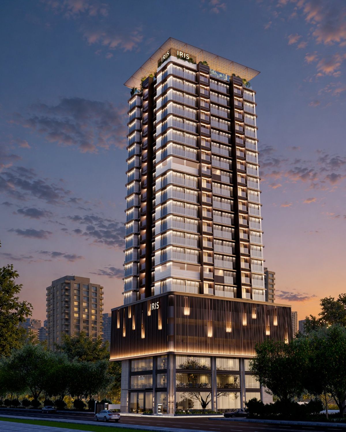 IRIS tower at dusk, south east view
