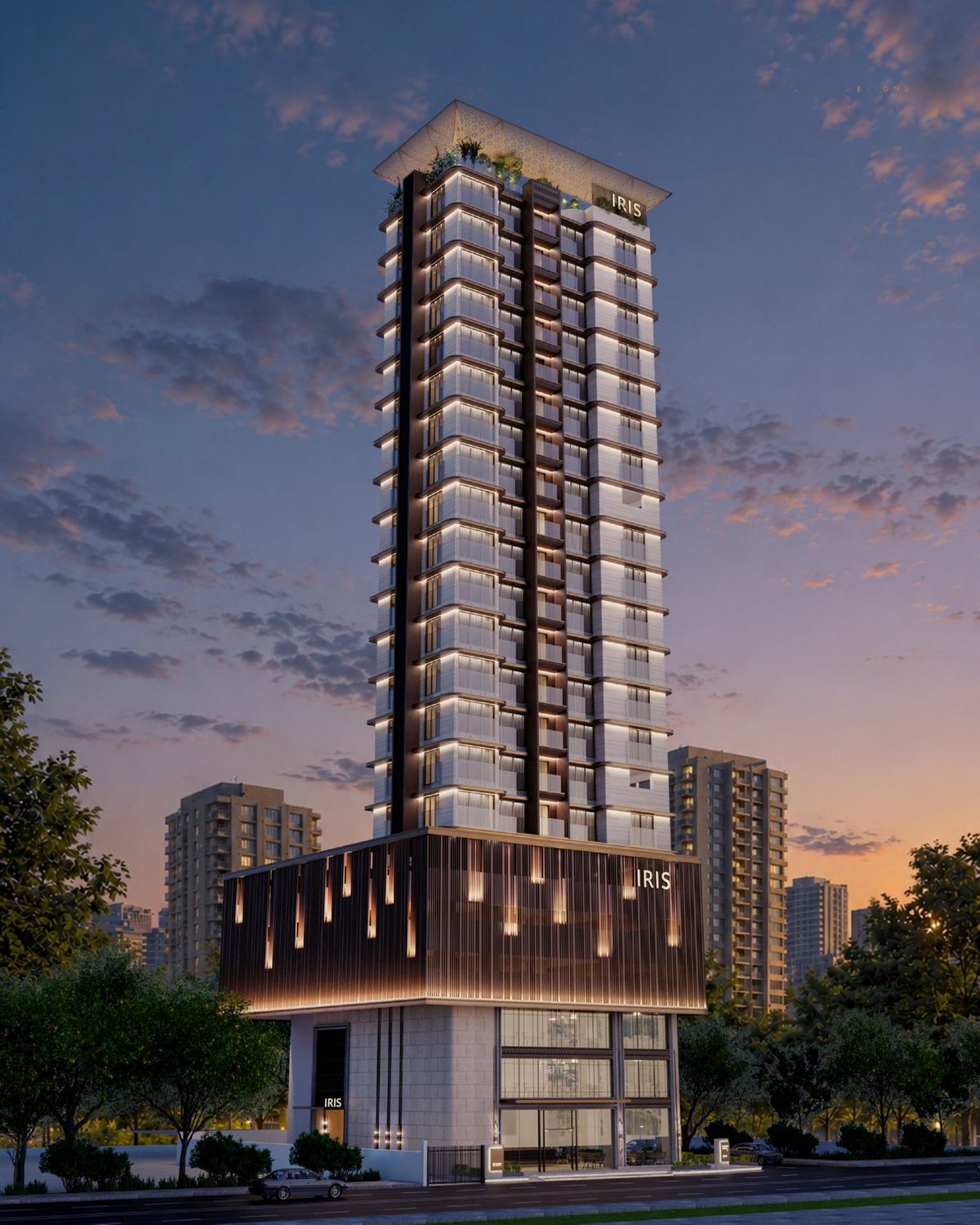 IRIS tower in the evening, south west view