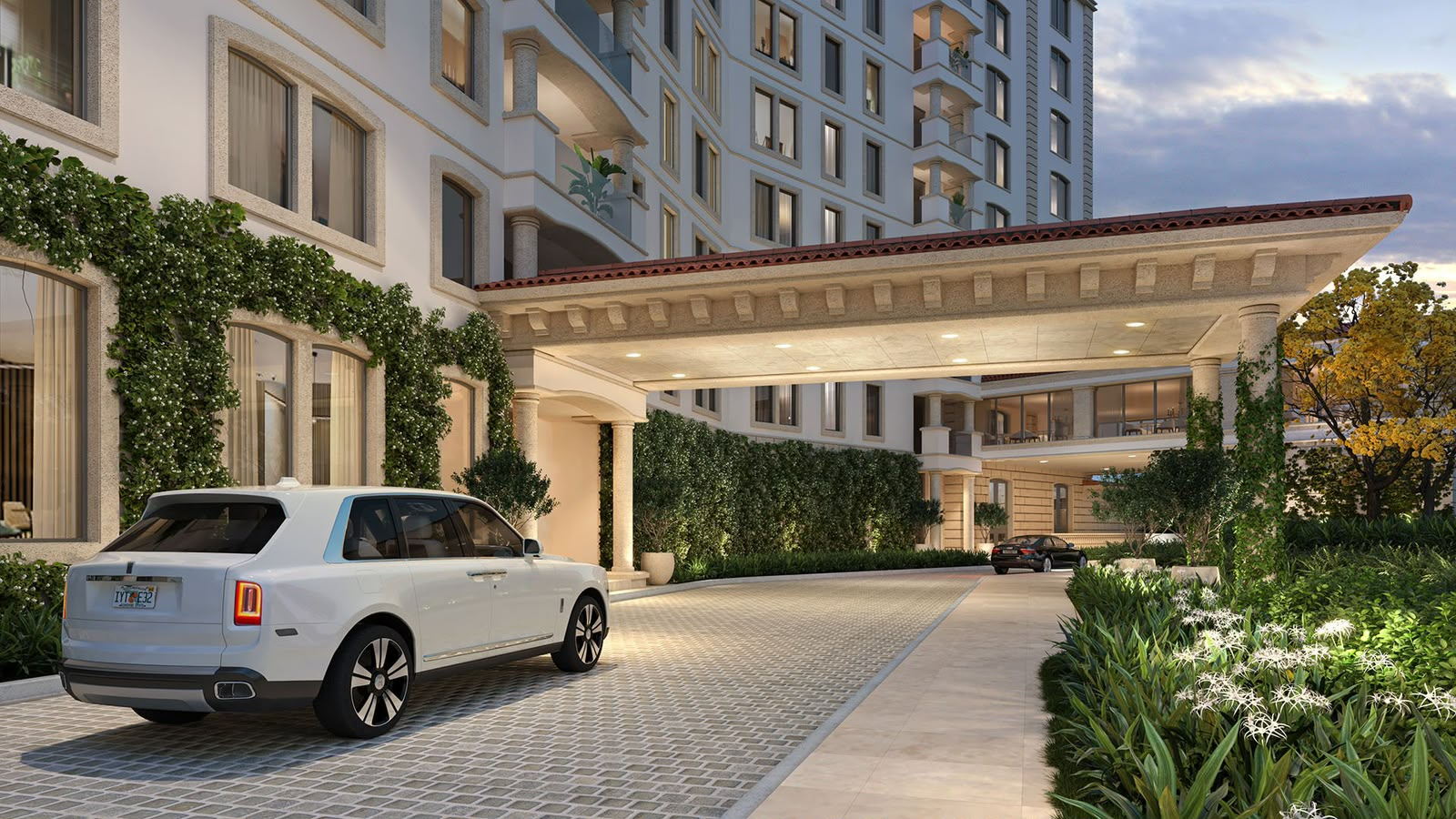 Arrival driveway and porte-cochere
