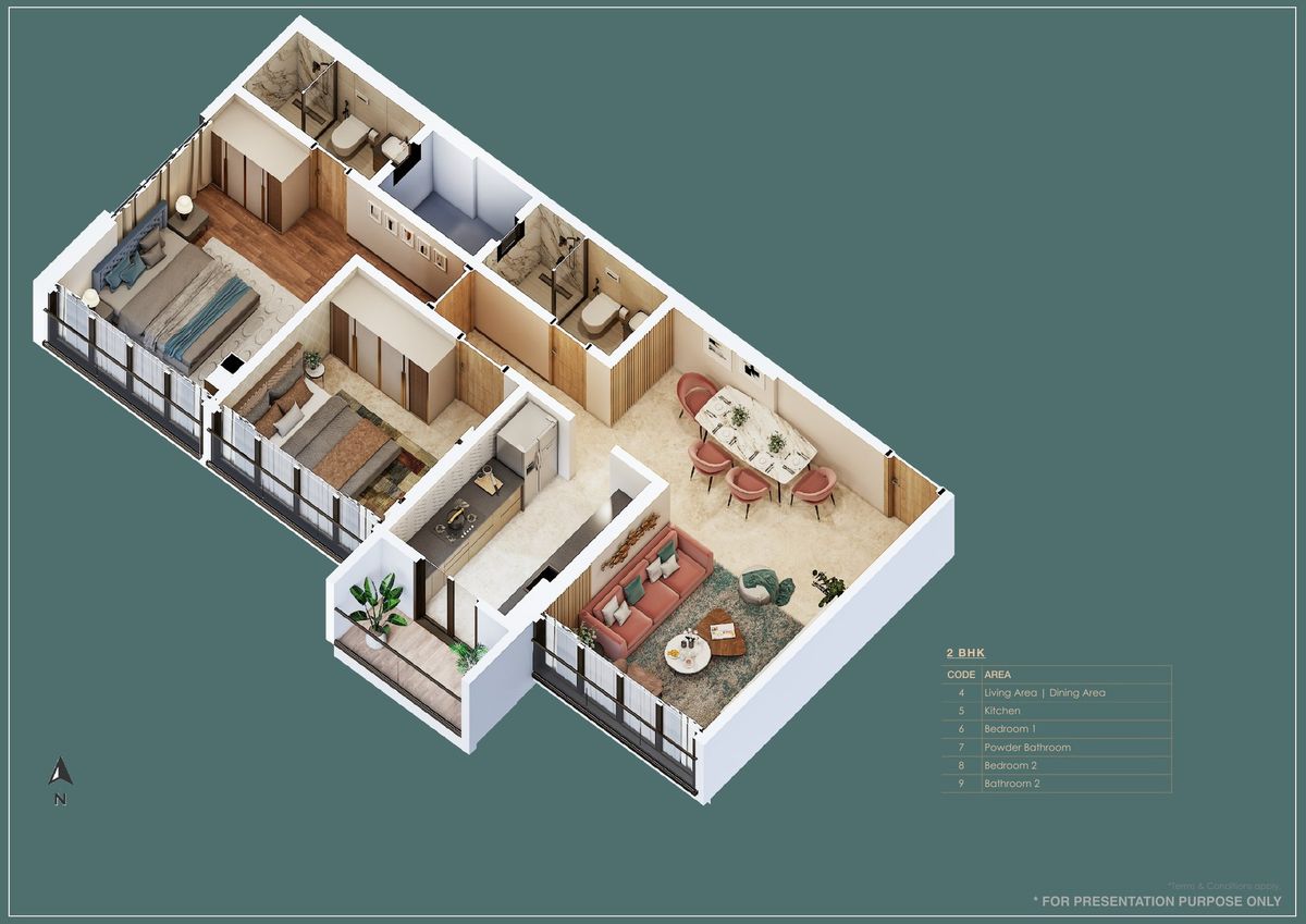 Isometric layout of the 2 BHK residence at IRIS
