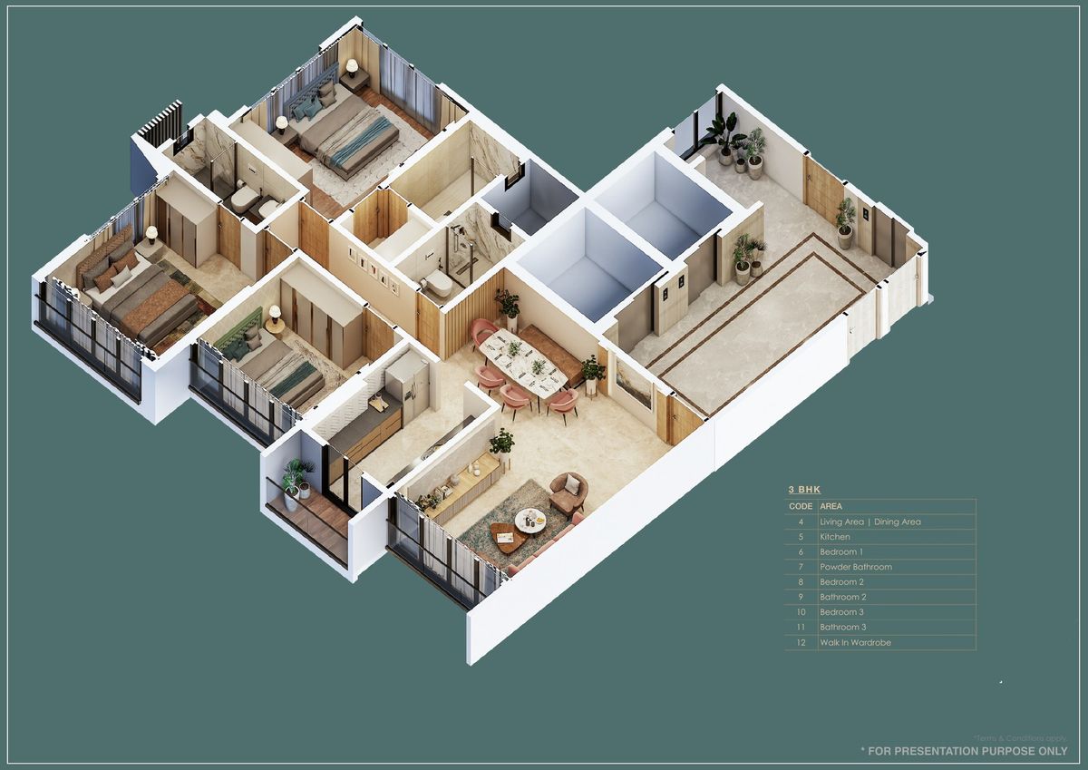 Isometric layout of the 3 BHK residence at IRIS